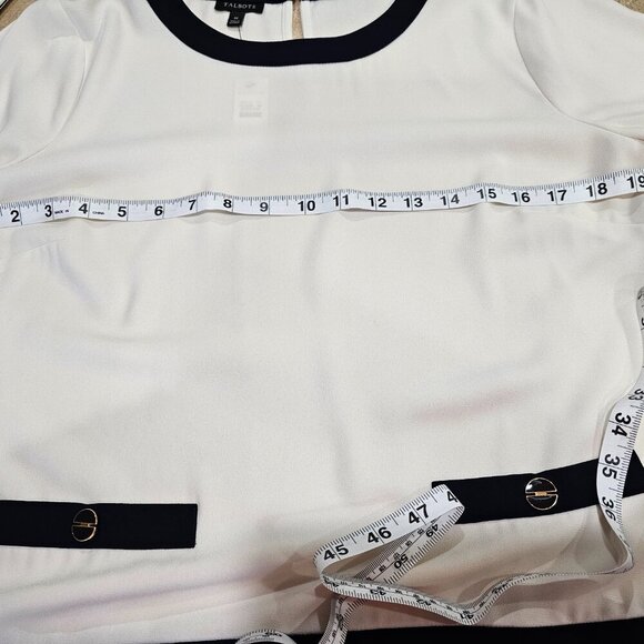 NWT Women's Talbots Career Top 3/4 Sleeve Off White/Navy Blue Trim Size M - Picture 3 of 5